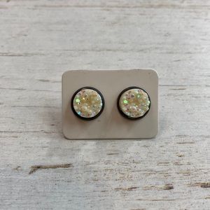 White Iridescent Faux Druzy Quartz Stud Earrings